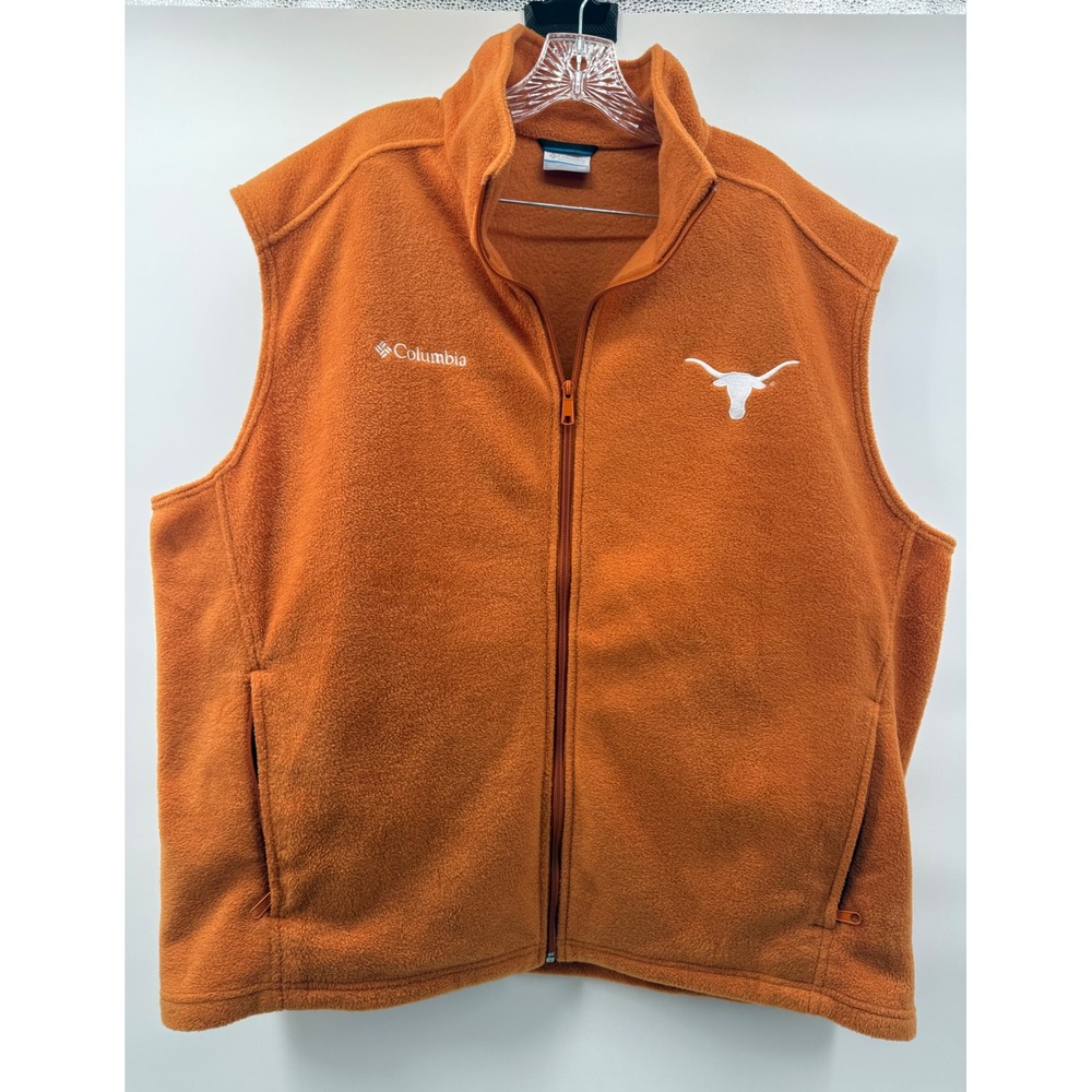 Columbia Texas Longhorns Fleece Vest Mens XXL Burnt Orange Full Zip NCAA Logo